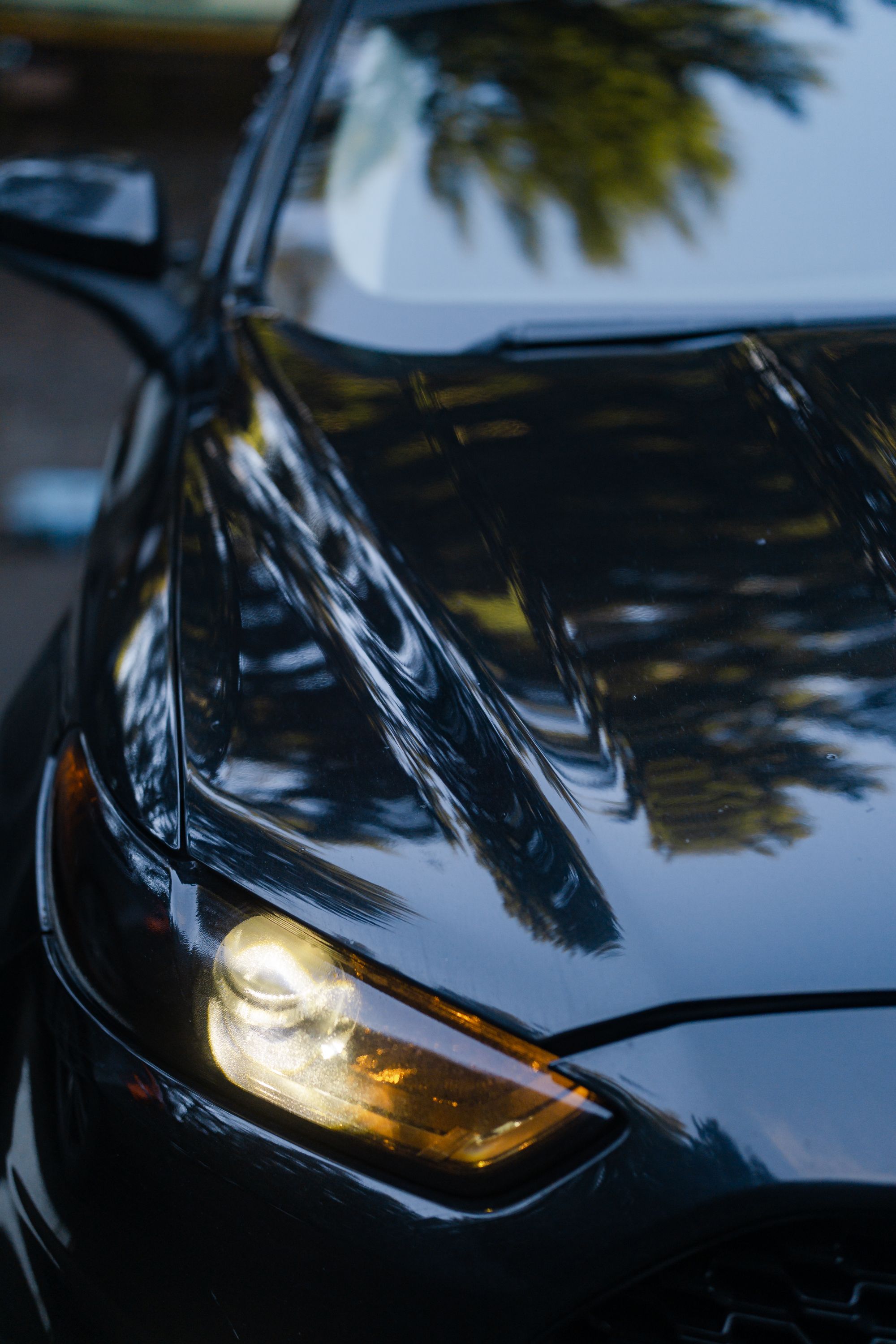 Reflective finish on a clean black vehicle